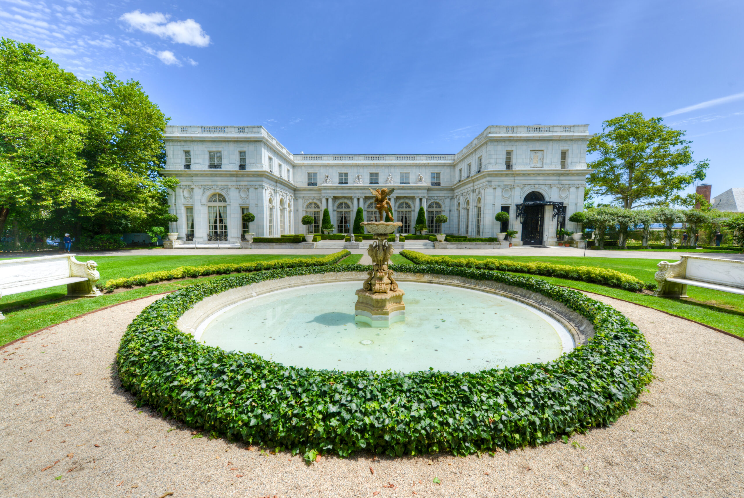 NEWPORT, RHODE ISLAND - AUGUST 1, 2013: Rosecliff. built 1898-1902, is one of the Gilded Age mansions, in Newport, as seen on July 19, 2013. It was modeled after the Grand Trianon of Versailles.